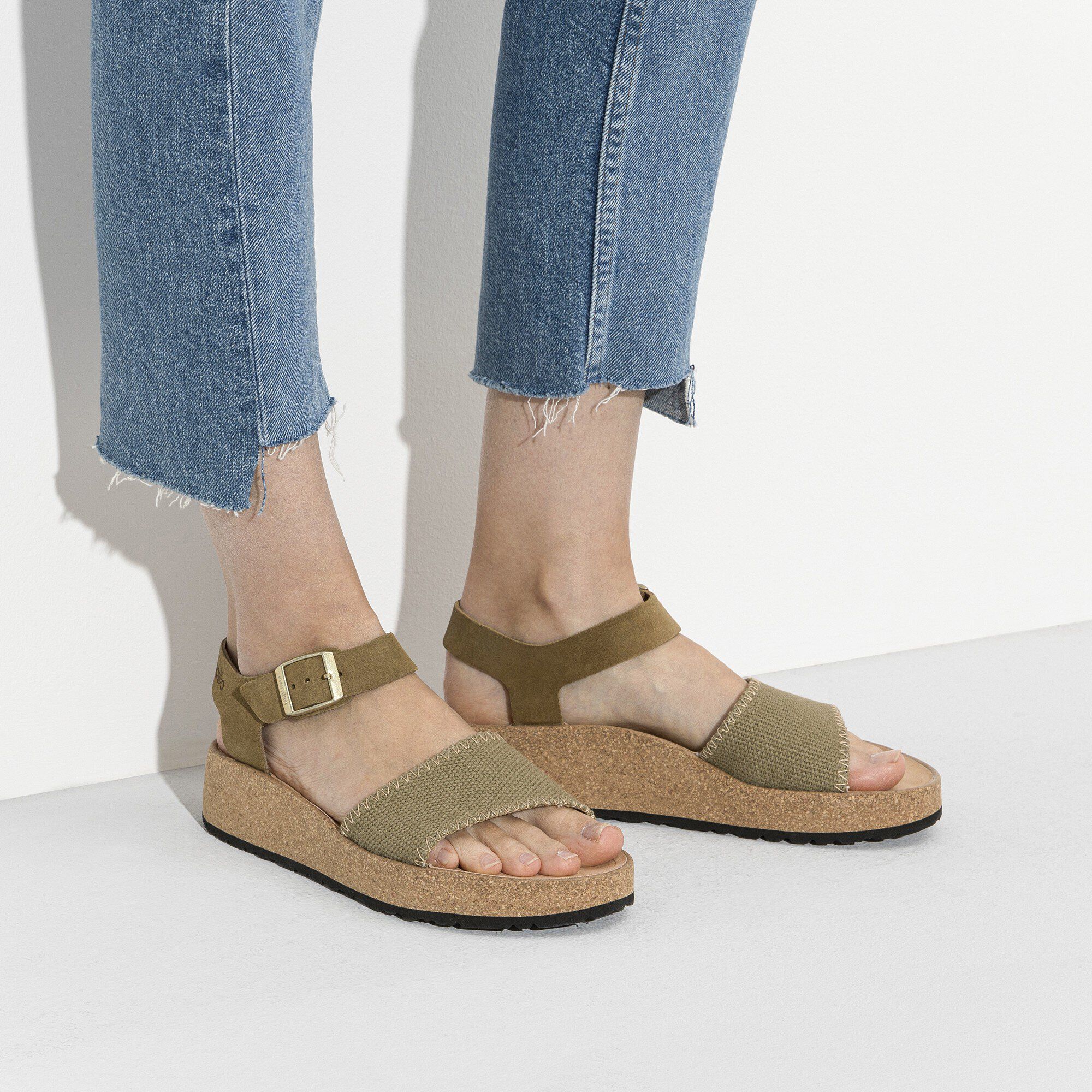 Glenda Suede Leather-Textile Faded Khaki - Image 6
