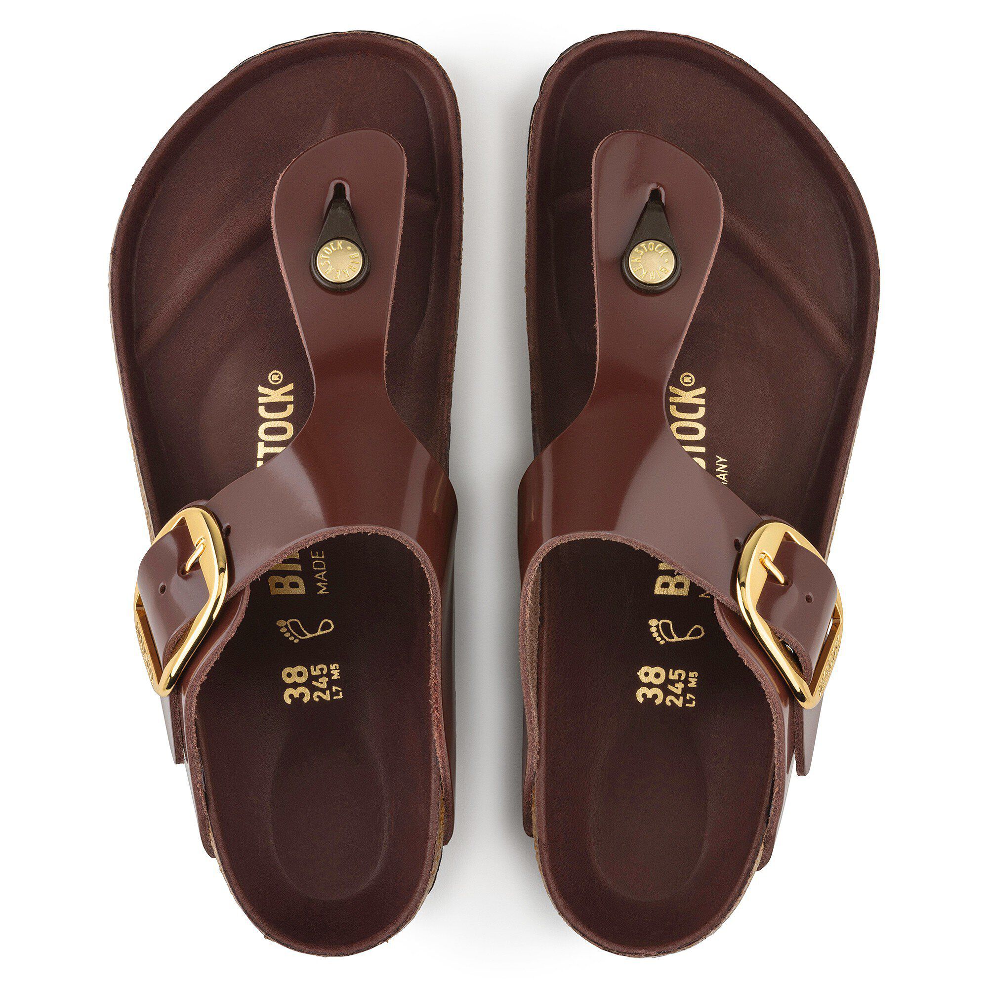 Gizeh Big Buckle Natural Leather Patent High Shine Chocolate - Image 2