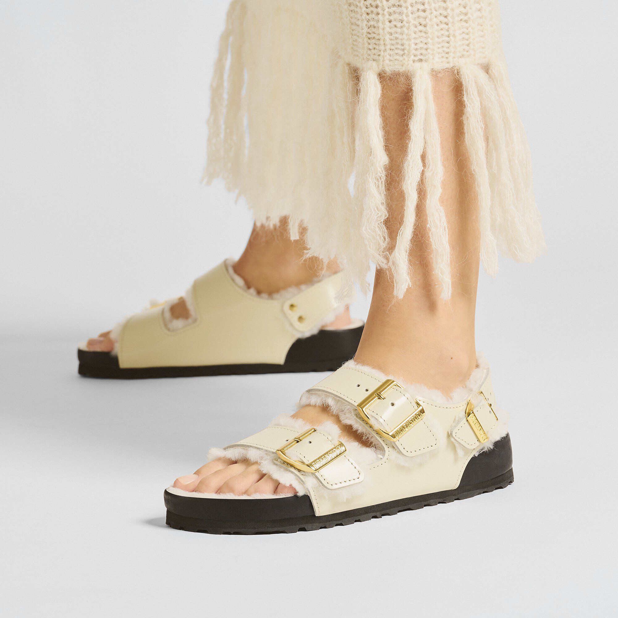 Milano Shearling Natural Leather-Shearling High Shine Ecru - Image 5