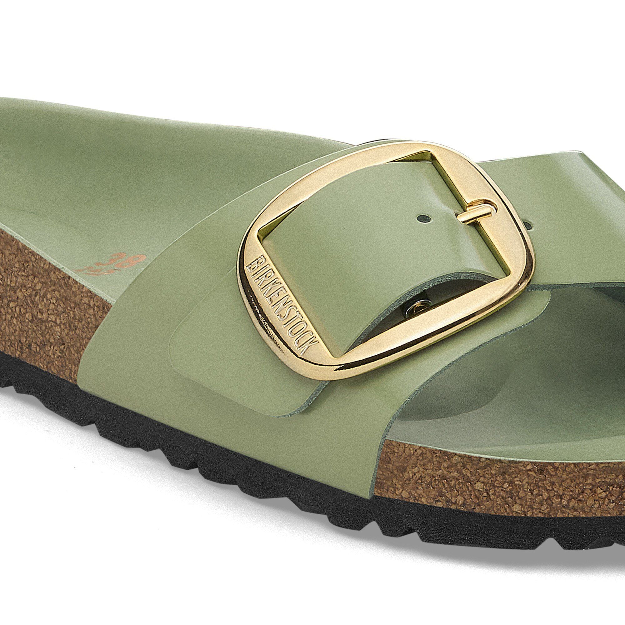 Madrid Big Buckle Natural Leather Patent High-Shine Green Tea - Image 4