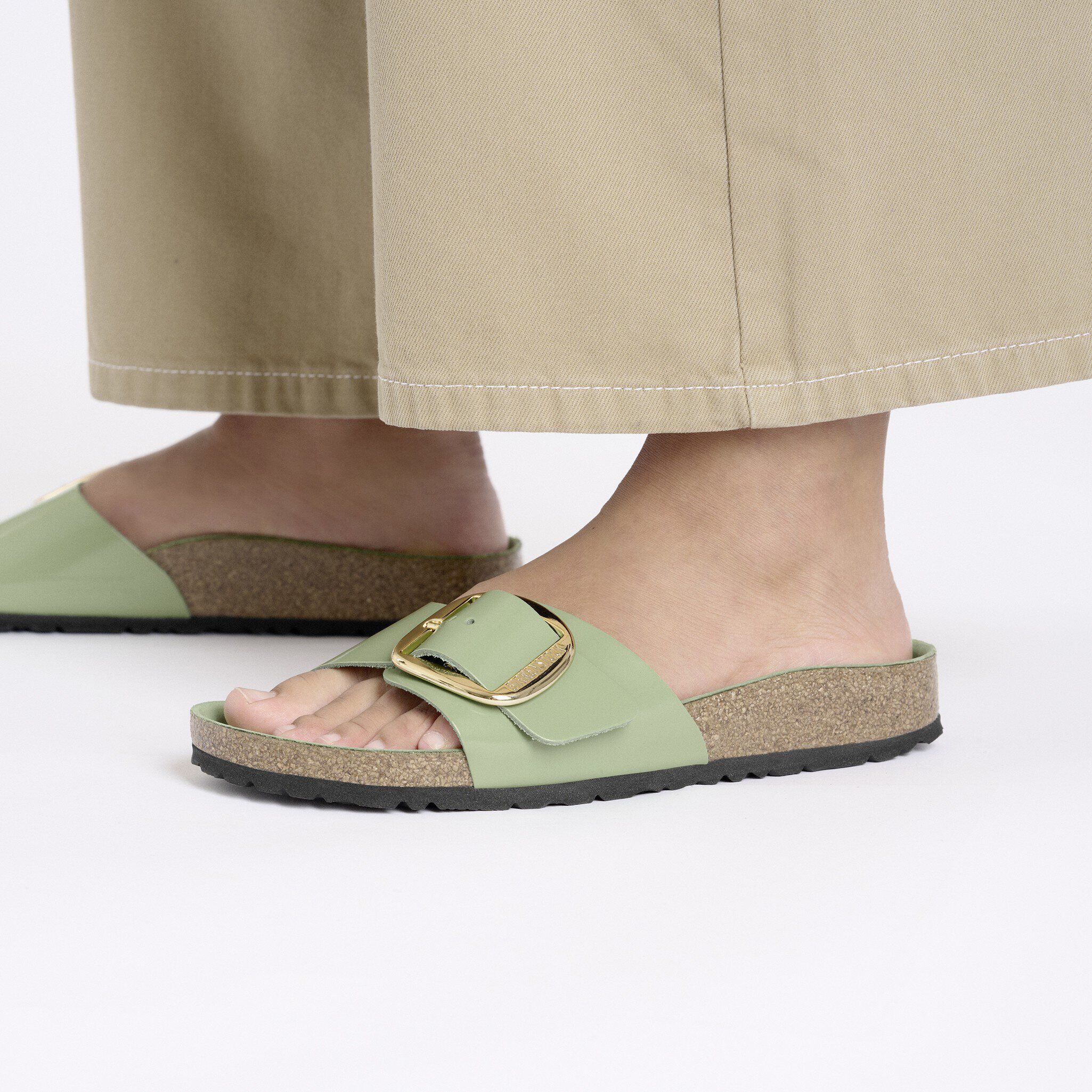 Madrid Big Buckle Natural Leather Patent High-Shine Green Tea - Image 8