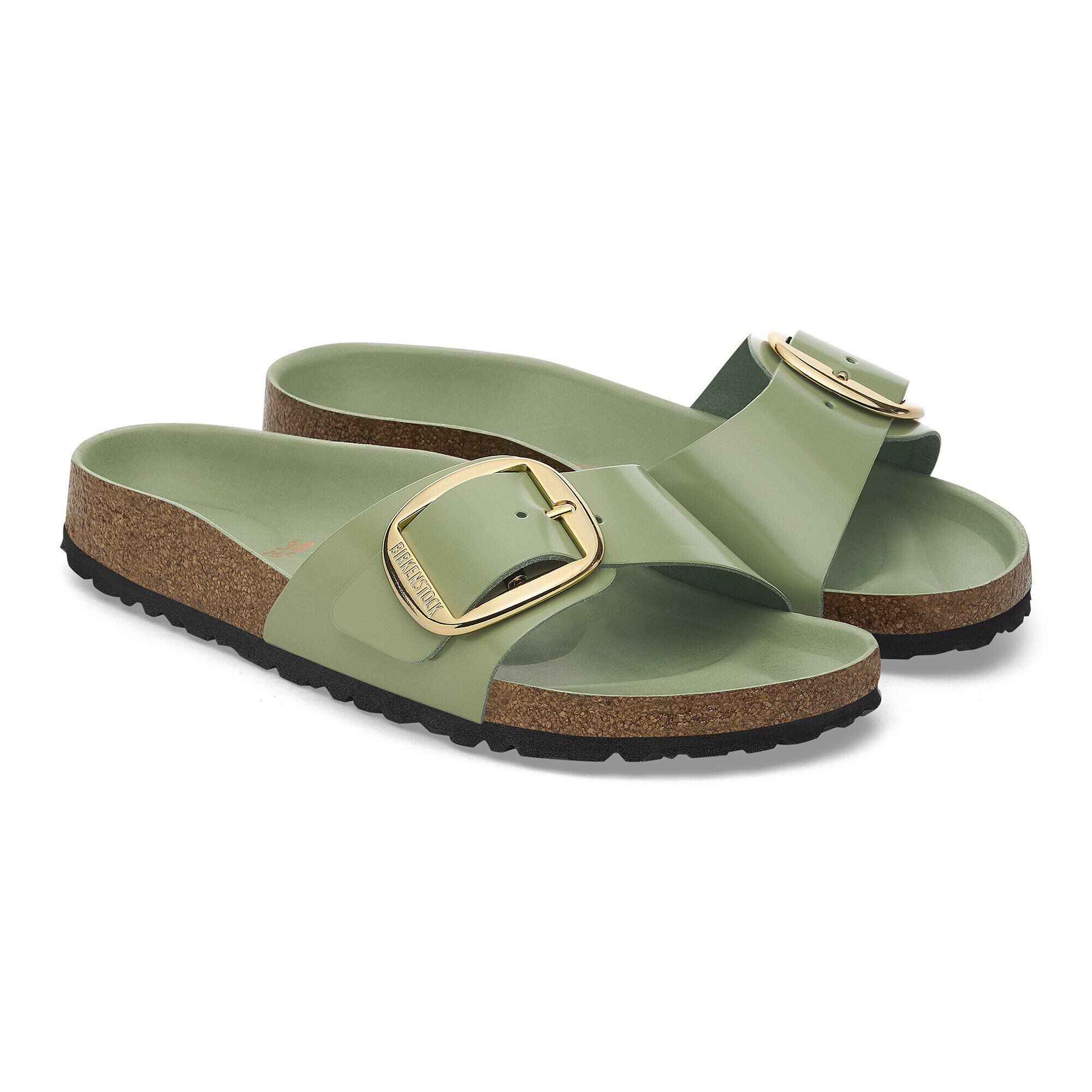 Madrid Big Buckle Natural Leather Patent High-Shine Green Tea - Image 6