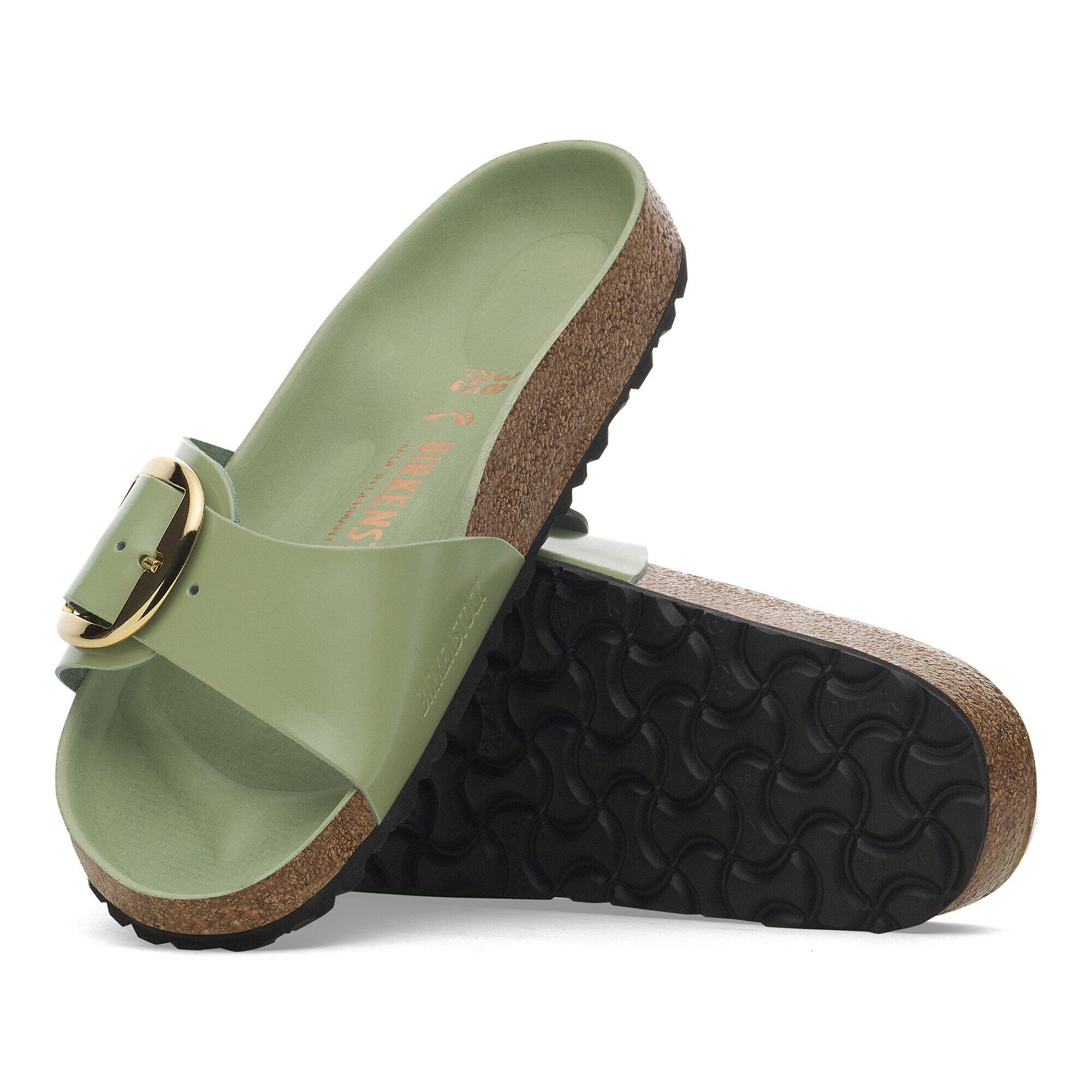 Madrid Big Buckle Natural Leather Patent High-Shine Green Tea - Image 5