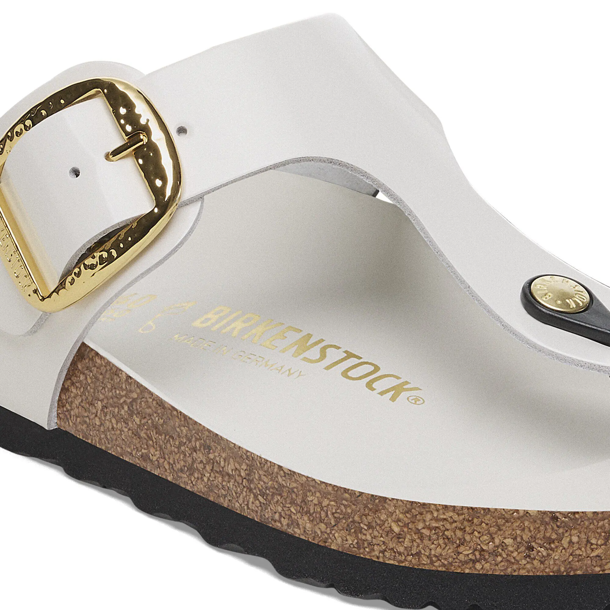 Gizeh Hammered Big Buckle Natural Leather Patent High Shine Antique White - Image 6