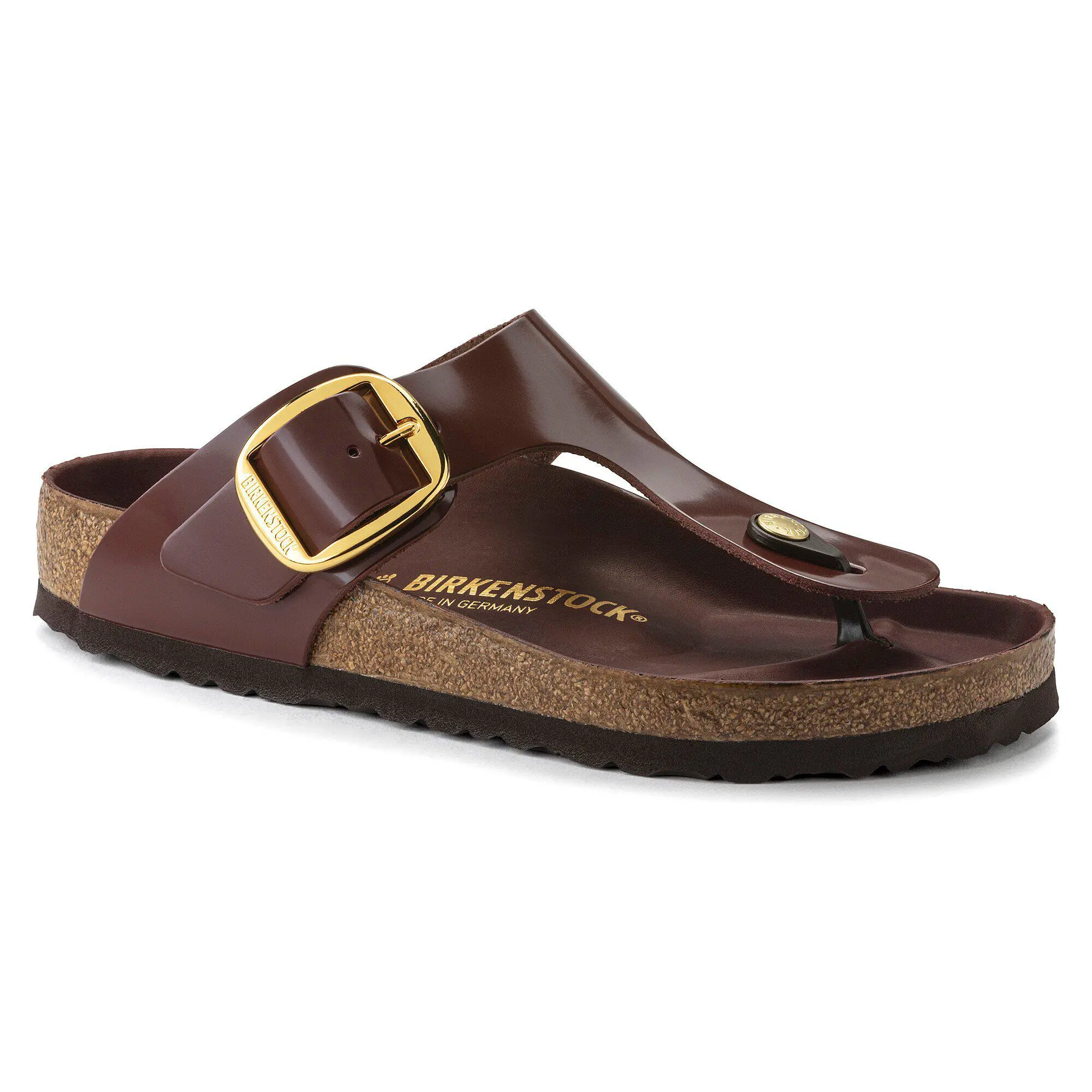 Gizeh Big Buckle Natural Leather Patent High Shine Chocolate