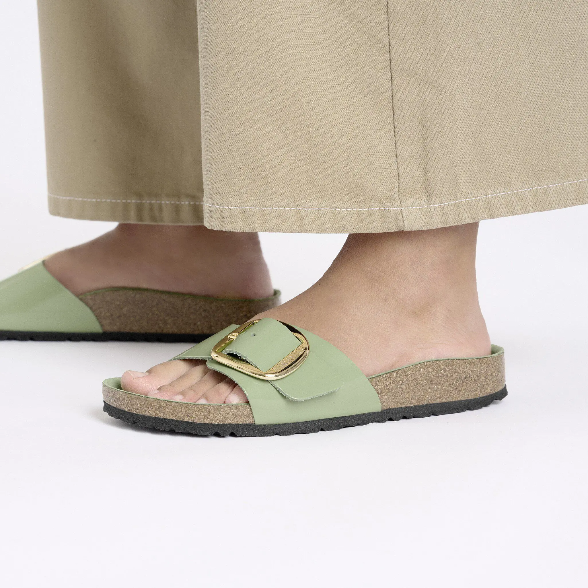 Madrid Big Buckle Natural Leather Patent High-Shine Green Tea - Image 8