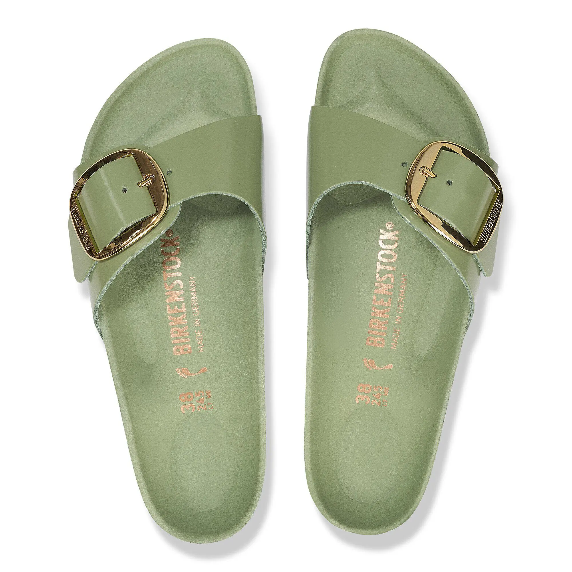 Madrid Big Buckle Natural Leather Patent High-Shine Green Tea - Image 2